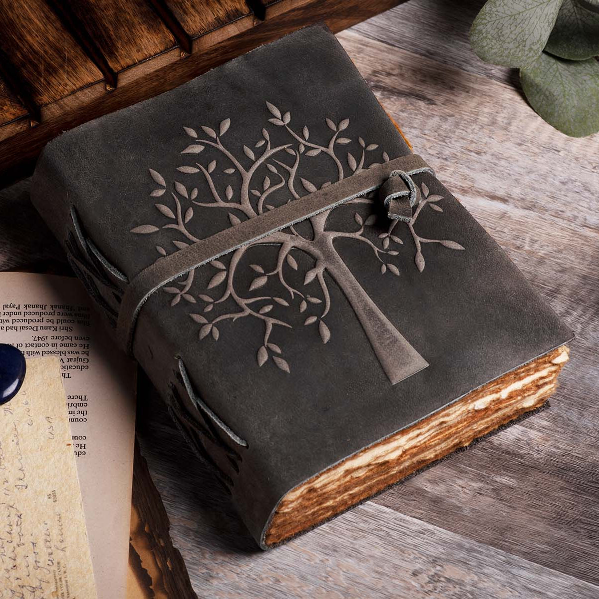Tree of Life Leather Journal- Chalkboard Grey