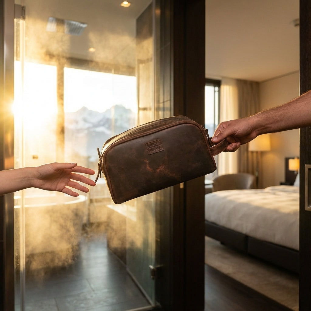 Cherry Leather Toiletry Bag for Travel