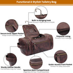 Leather Village Handmade Cherry Leather Travel Toiletry Bag with Compact Vintage Style Design