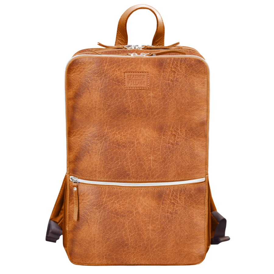 Tan Brown Leather Laptop Backpack for Work & Travel