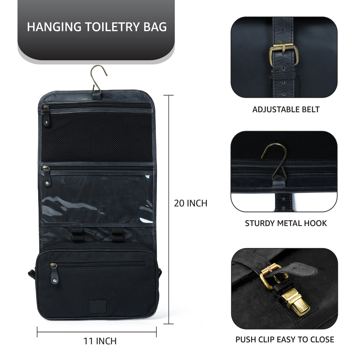 LEATHER VILLAGE Hanging Toiletry Bag for Men & Women, Leather Toiletry Bag for Men, Mens Toiletry Bags for Traveling, Hanging Travel Toiletry Bag, Mens Travel Bag Toiletry, Dopp Kit Shower Bag