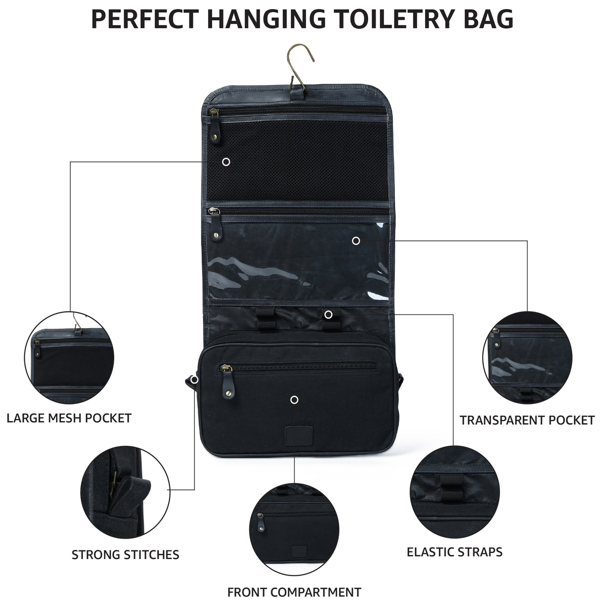 LEATHER VILLAGE Hanging Toiletry Bag for Men & Women, Leather Toiletry Bag for Men, Mens Toiletry Bags for Traveling, Hanging Travel Toiletry Bag, Mens Travel Bag Toiletry, Dopp Kit Shower Bag