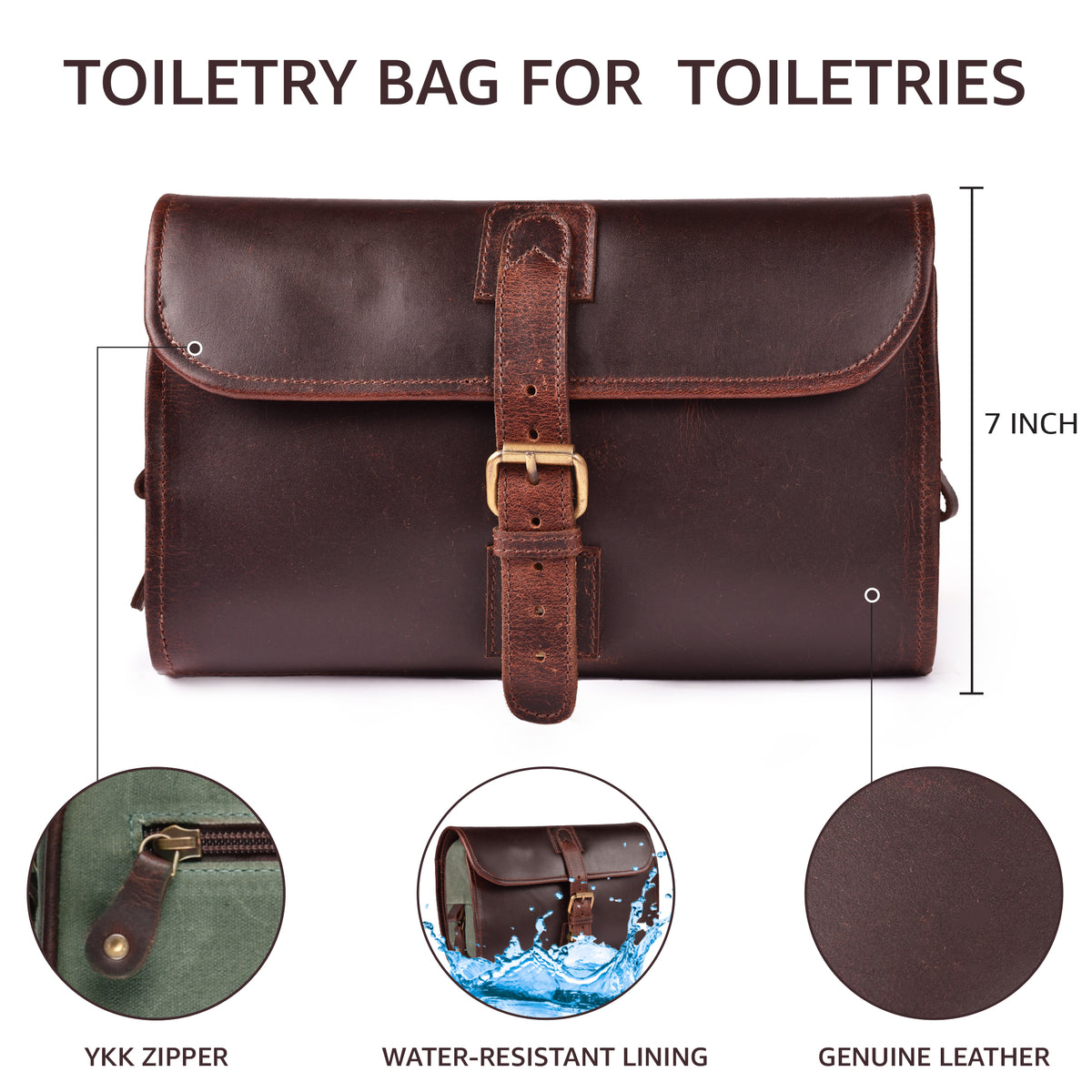 LEATHER VILLAGE Hanging Toiletry Bag for Men & Women, Leather Toiletry Bag for Men, Mens Toiletry Bags for Traveling, Hanging Travel Toiletry Bag, Mens Travel Bag Toiletry, Dopp Kit Shower Bag