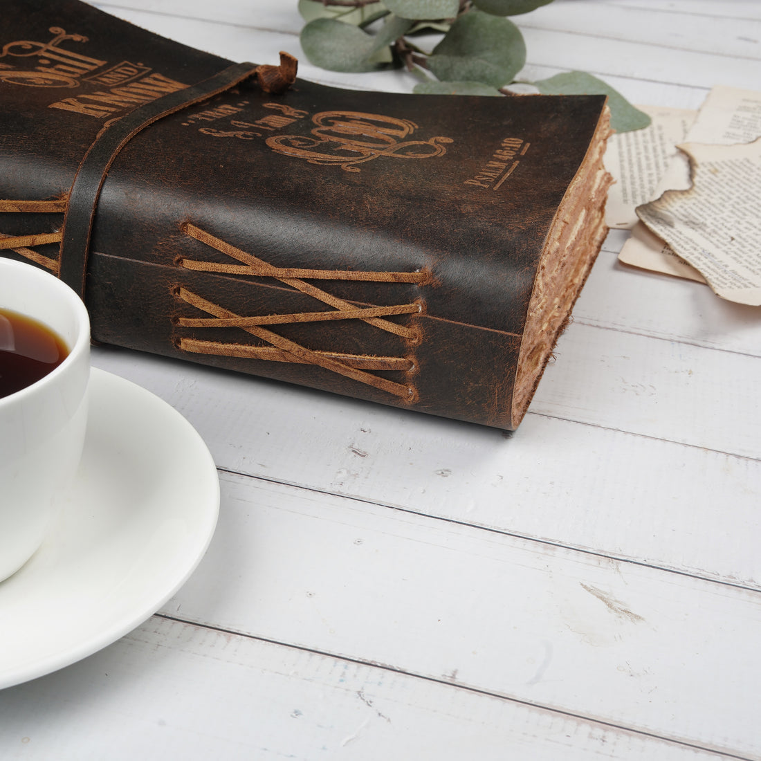 PSALM 46v10 EMBOSSED BIBLE VERSE - LEATHER JOURNAL