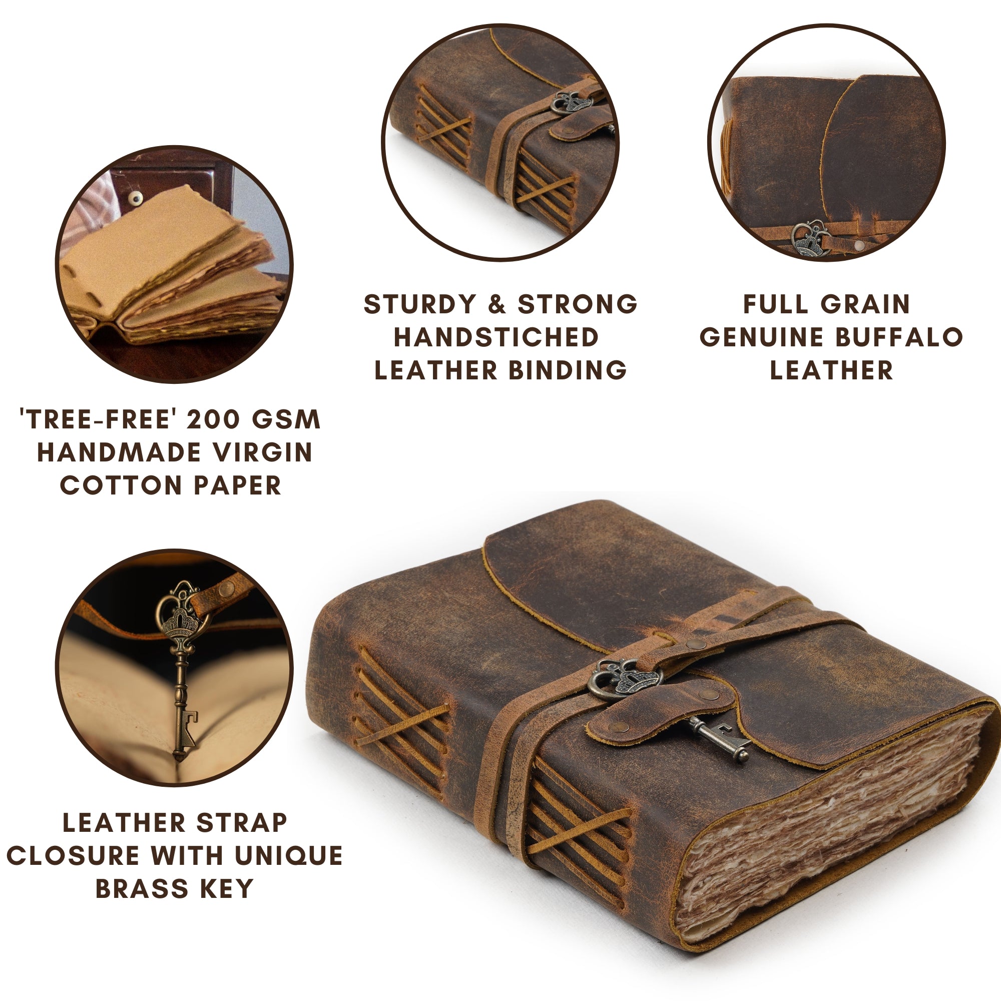 Leather Bound Journal with Antique Key- Distressed Brown – Leather