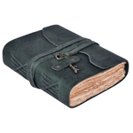 Leather Bound Journal with Antique Key- Turquoise