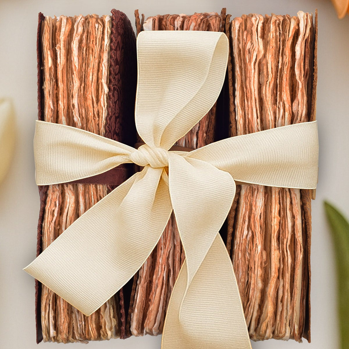 Floral Embossed Leather Journal-  Black