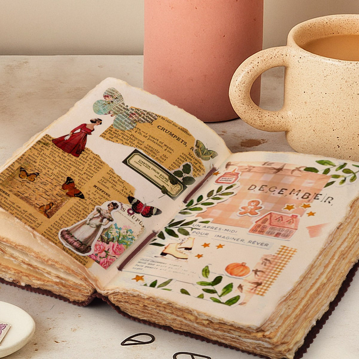 Leather Village floral pattern leather writing journal book
