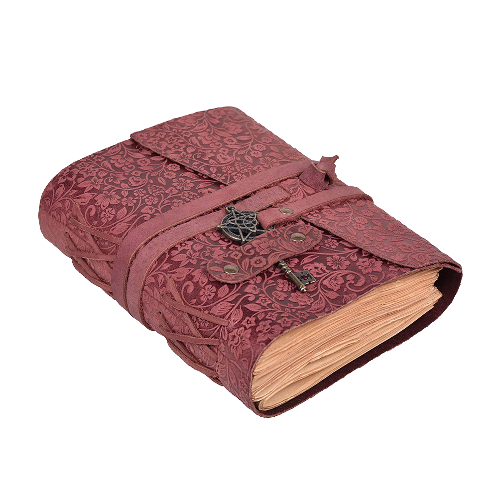Floral Leather Notebook- Fuchsia