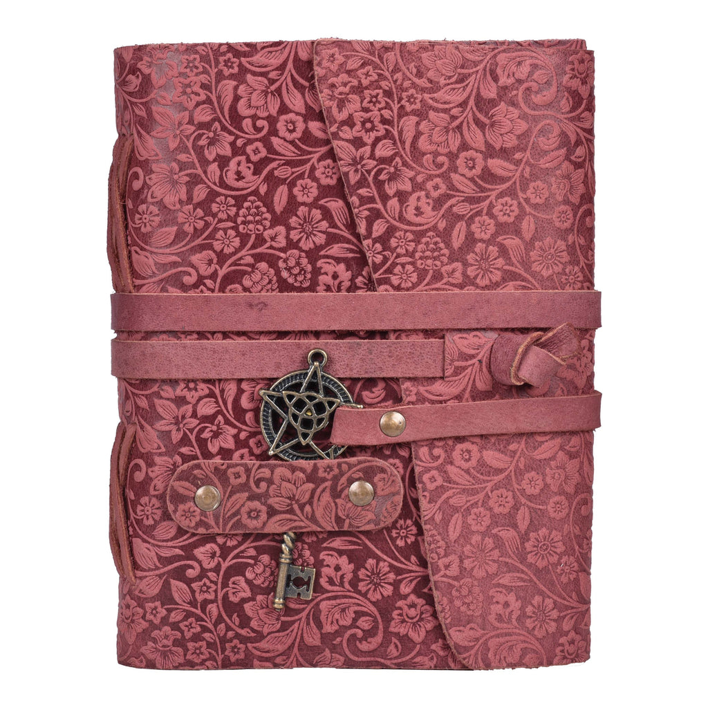 Floral Leather Notebook- Fuchsia