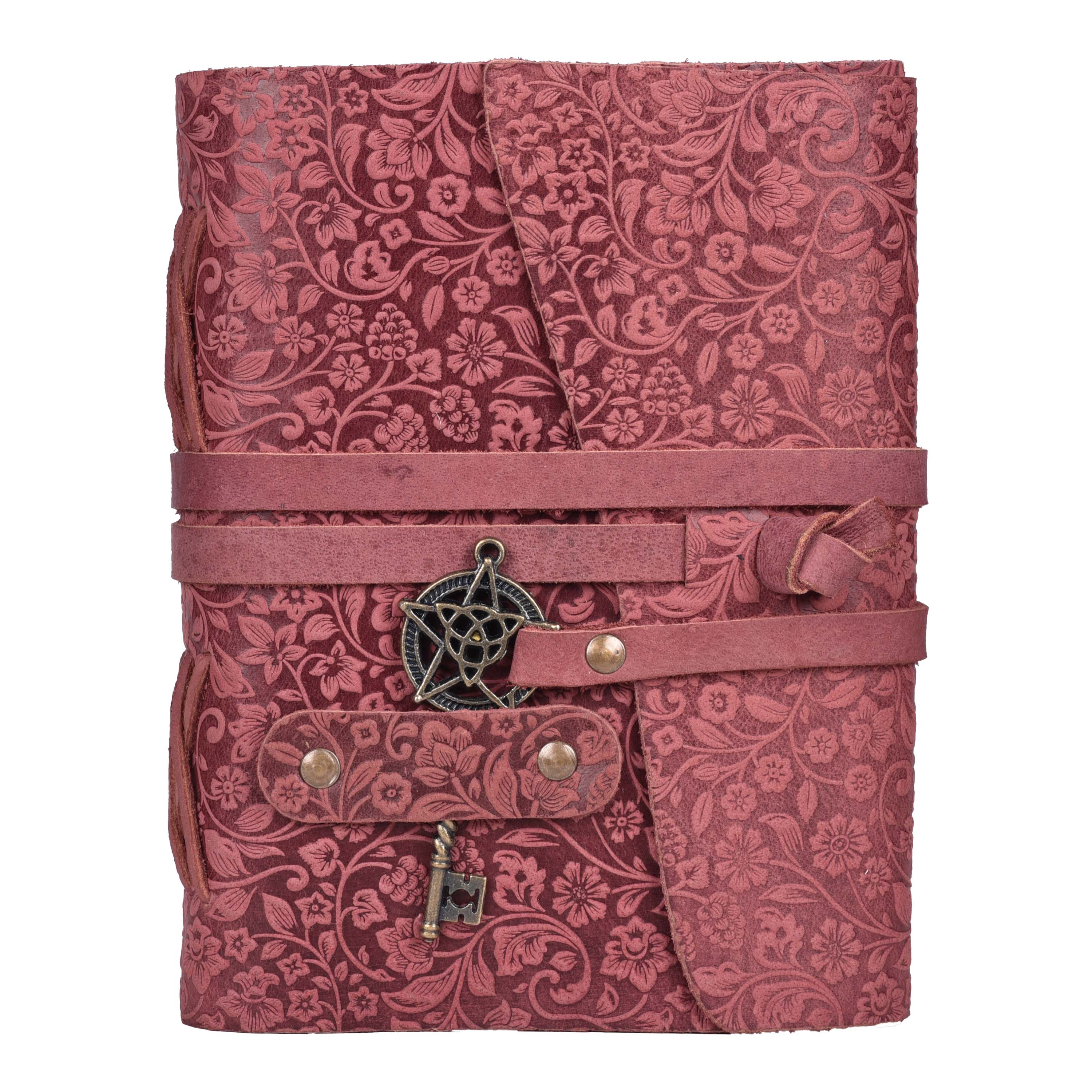 Floral Leather Notebook- Fuchsia