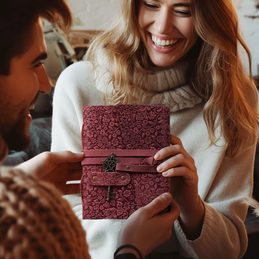 Floral Leather Notebook- Fuchsia