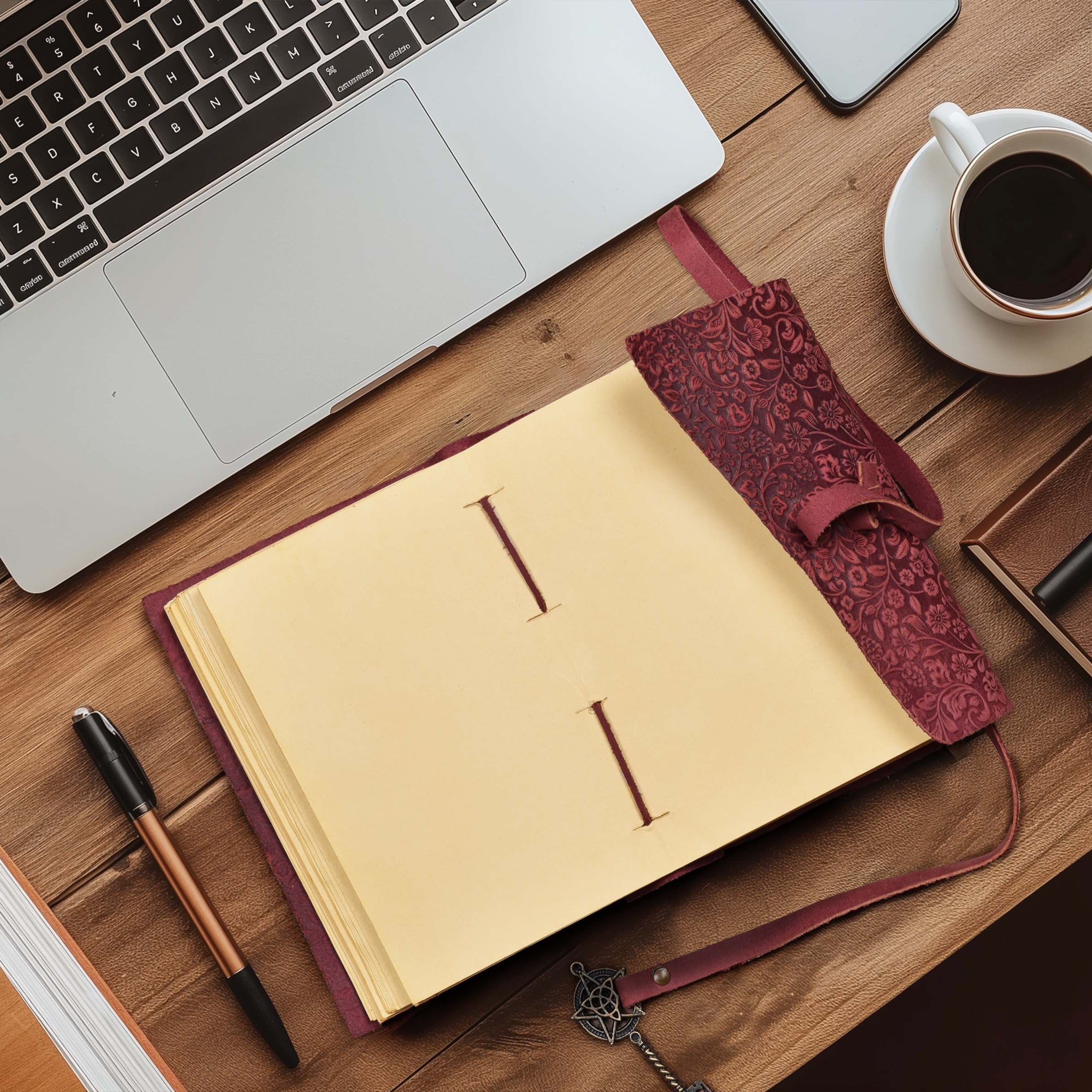 Floral Leather Notebook- Fuchsia