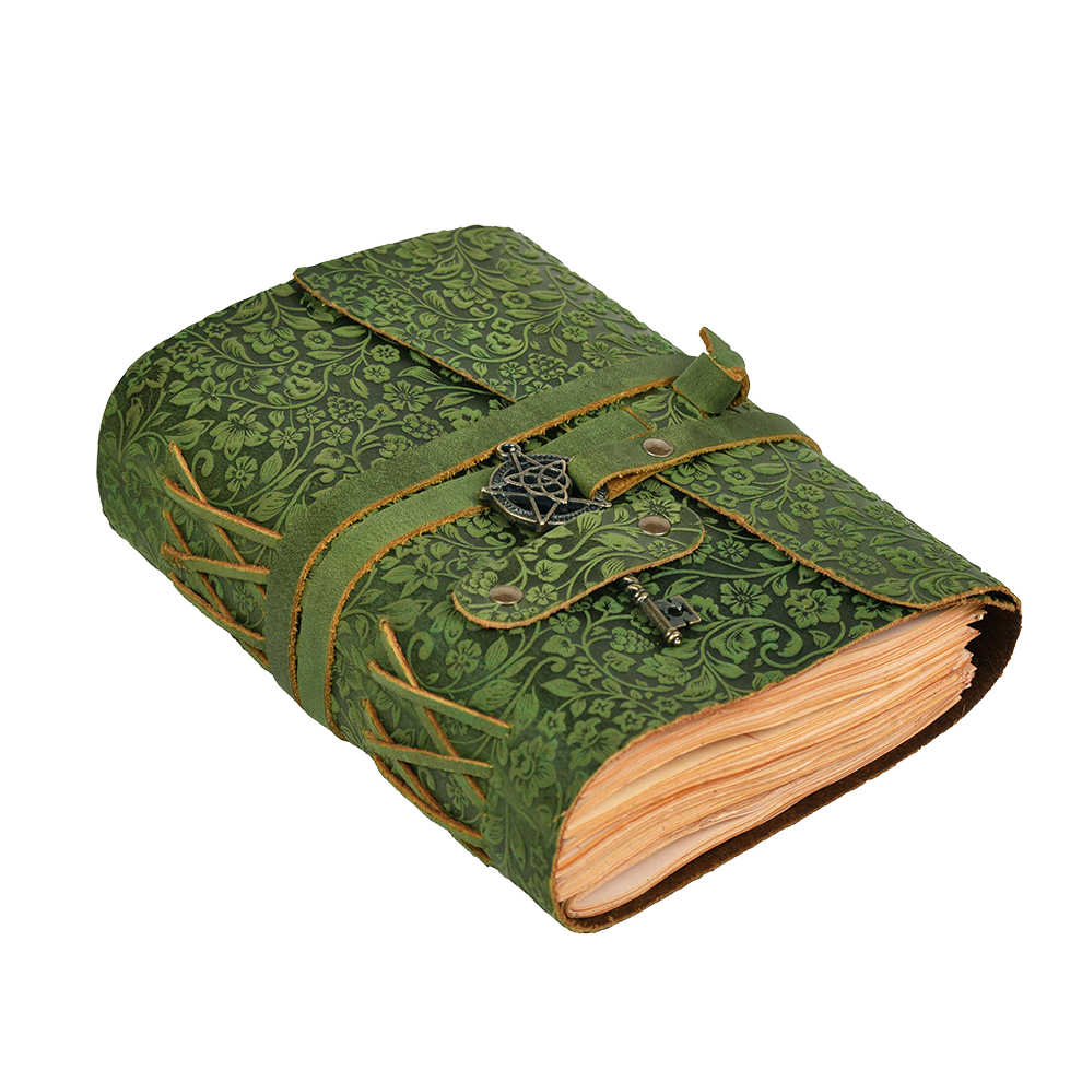 Floral Leather Notebook- Green