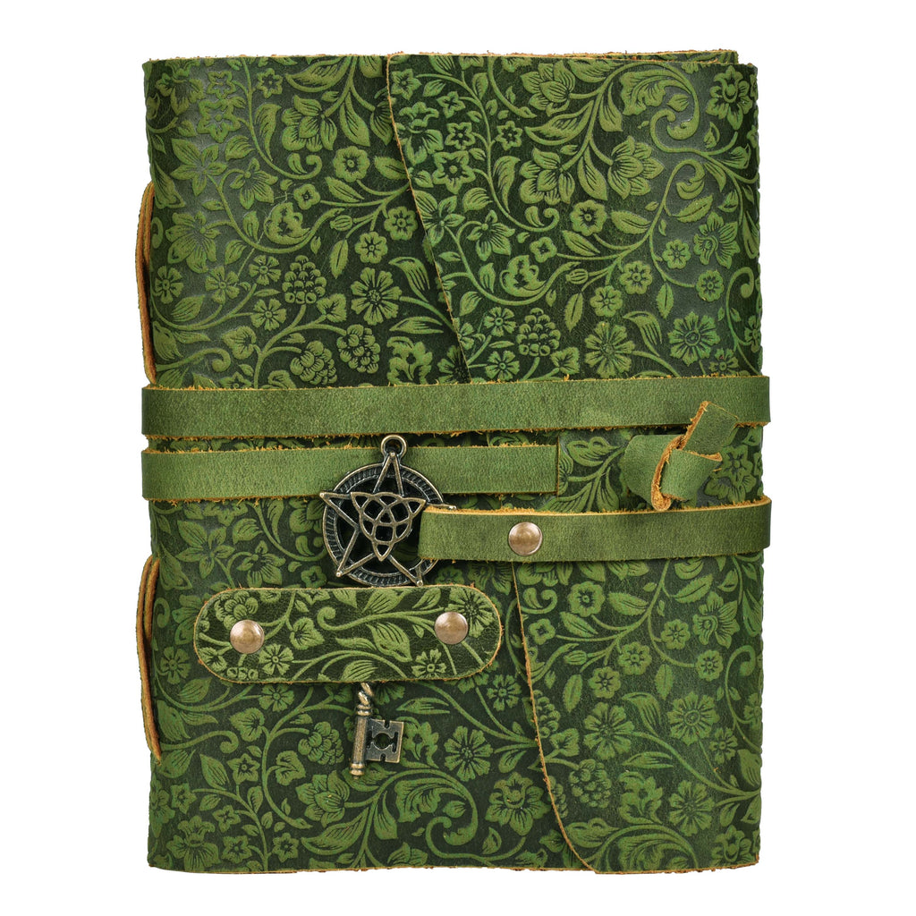 Floral Leather Notebook- Green