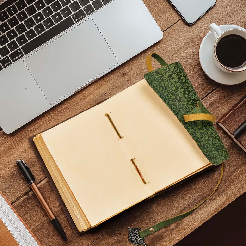 Floral Leather Notebook- Green