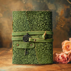 Floral Leather Notebook- Green
