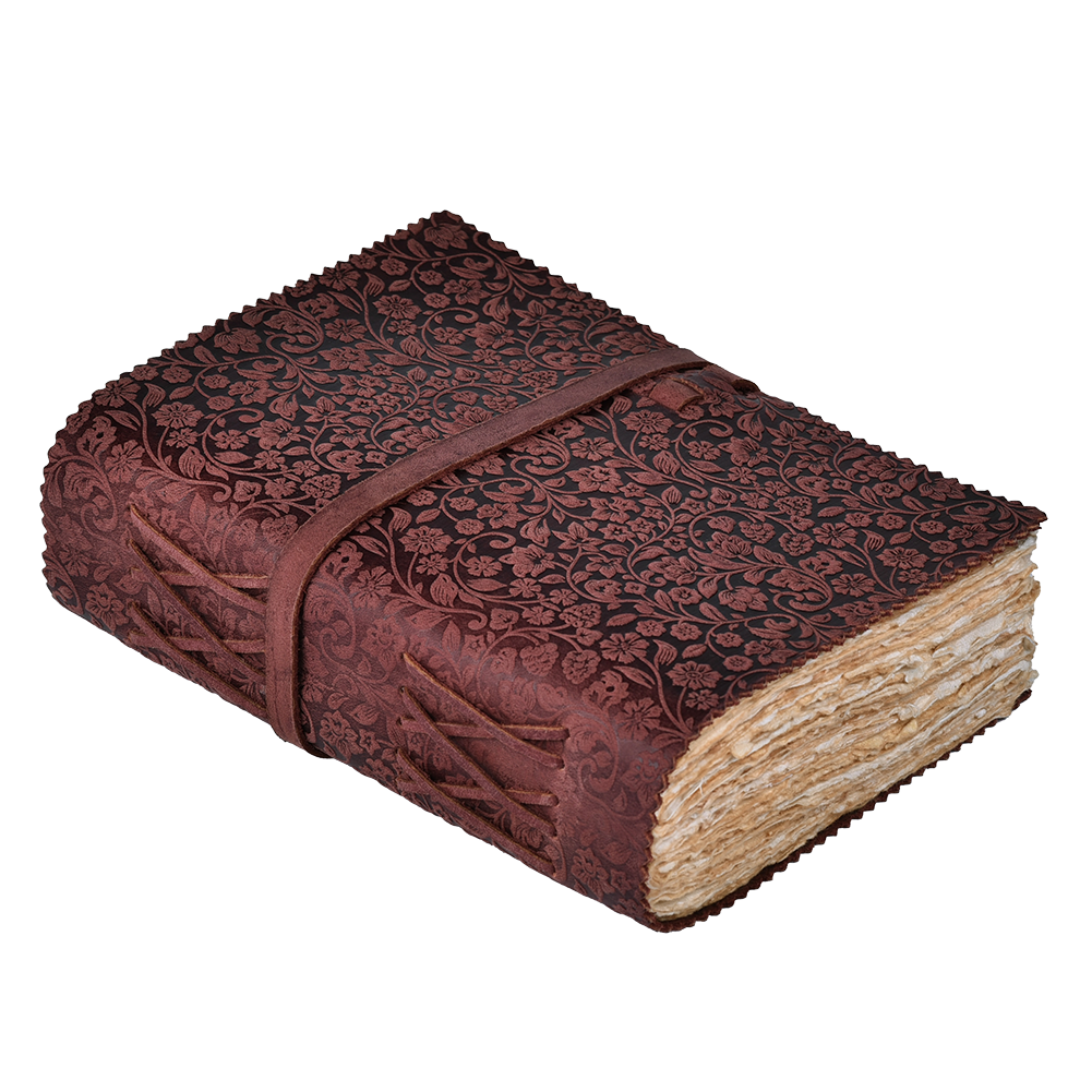 Floral Embossed Leather Journal- Fuchsia