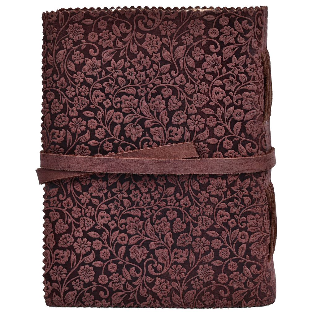 Floral Embossed Leather Journal- Fuchsia