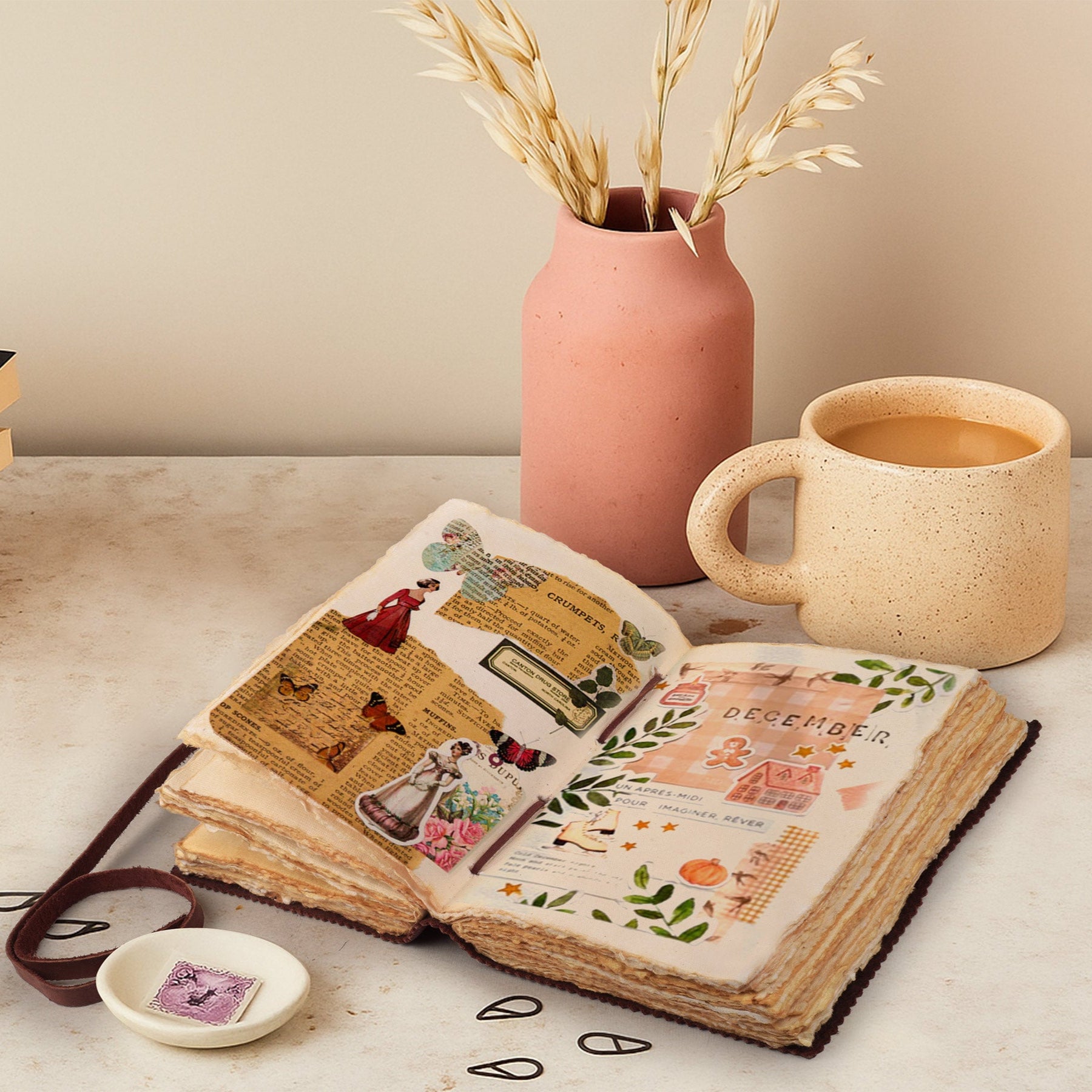 Floral Embossed Leather Journal- Fuchsia