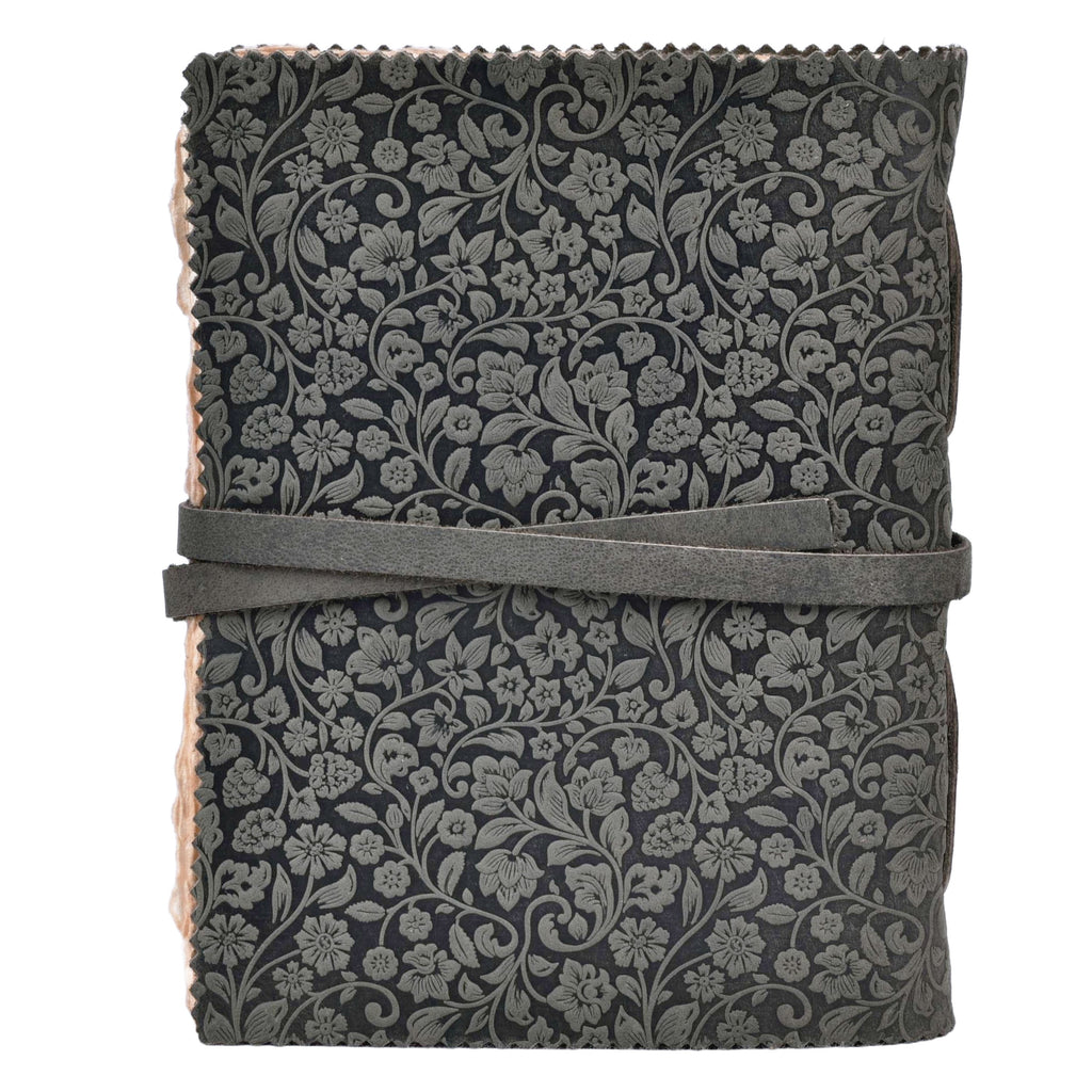 Leather Village floral embossed leather journal notebook