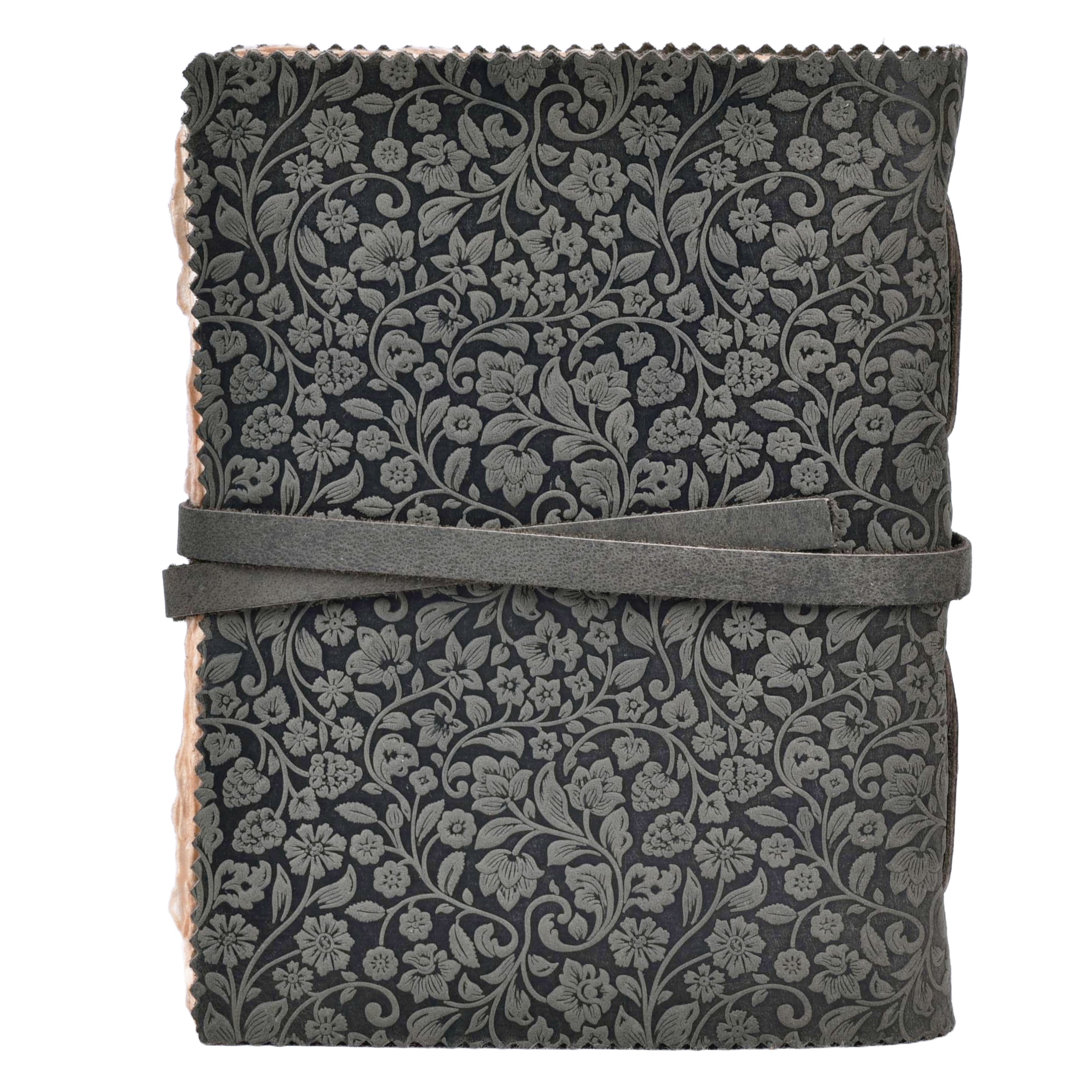 Floral Embossed Leather Journal-  Black