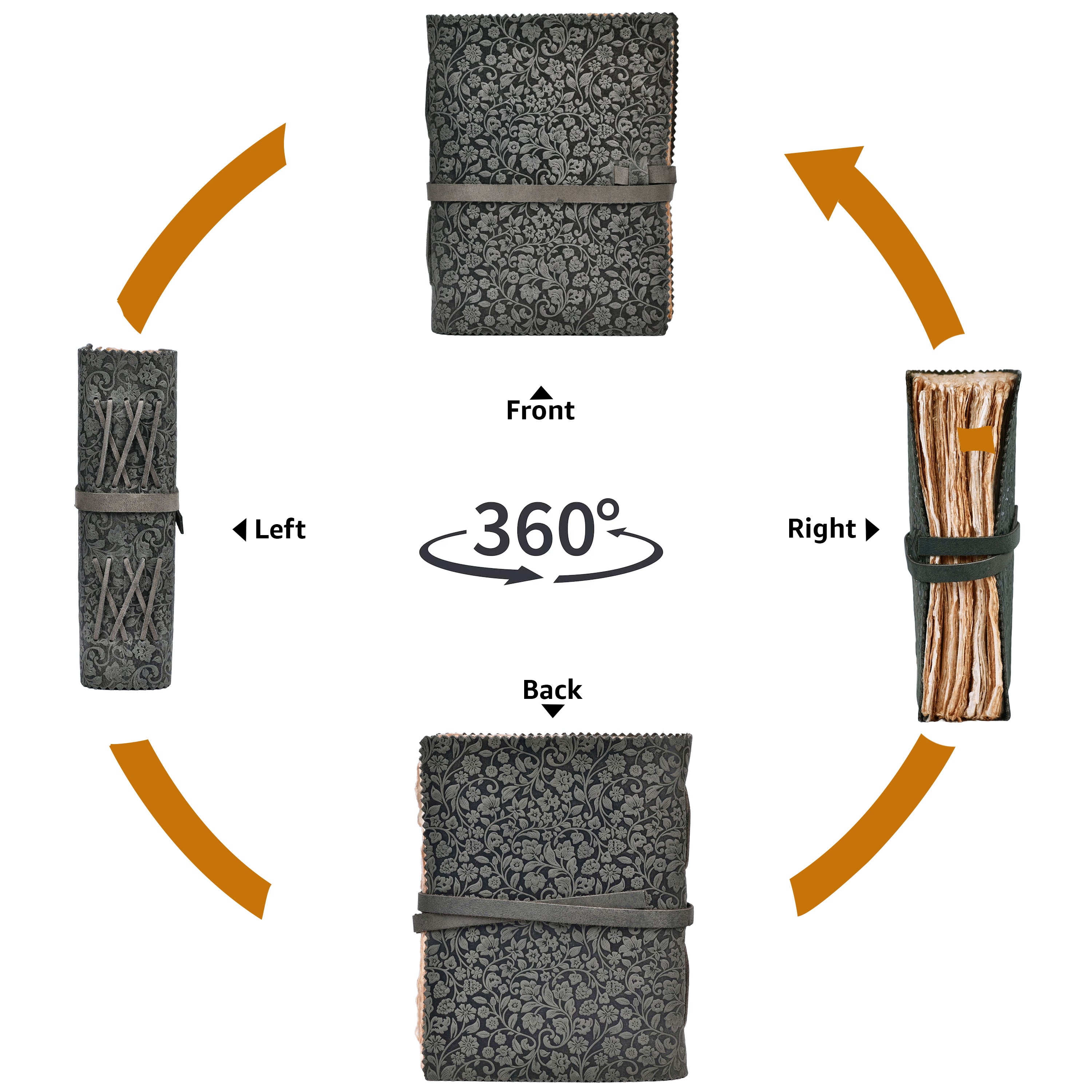 Floral Embossed Leather Journal-  Black