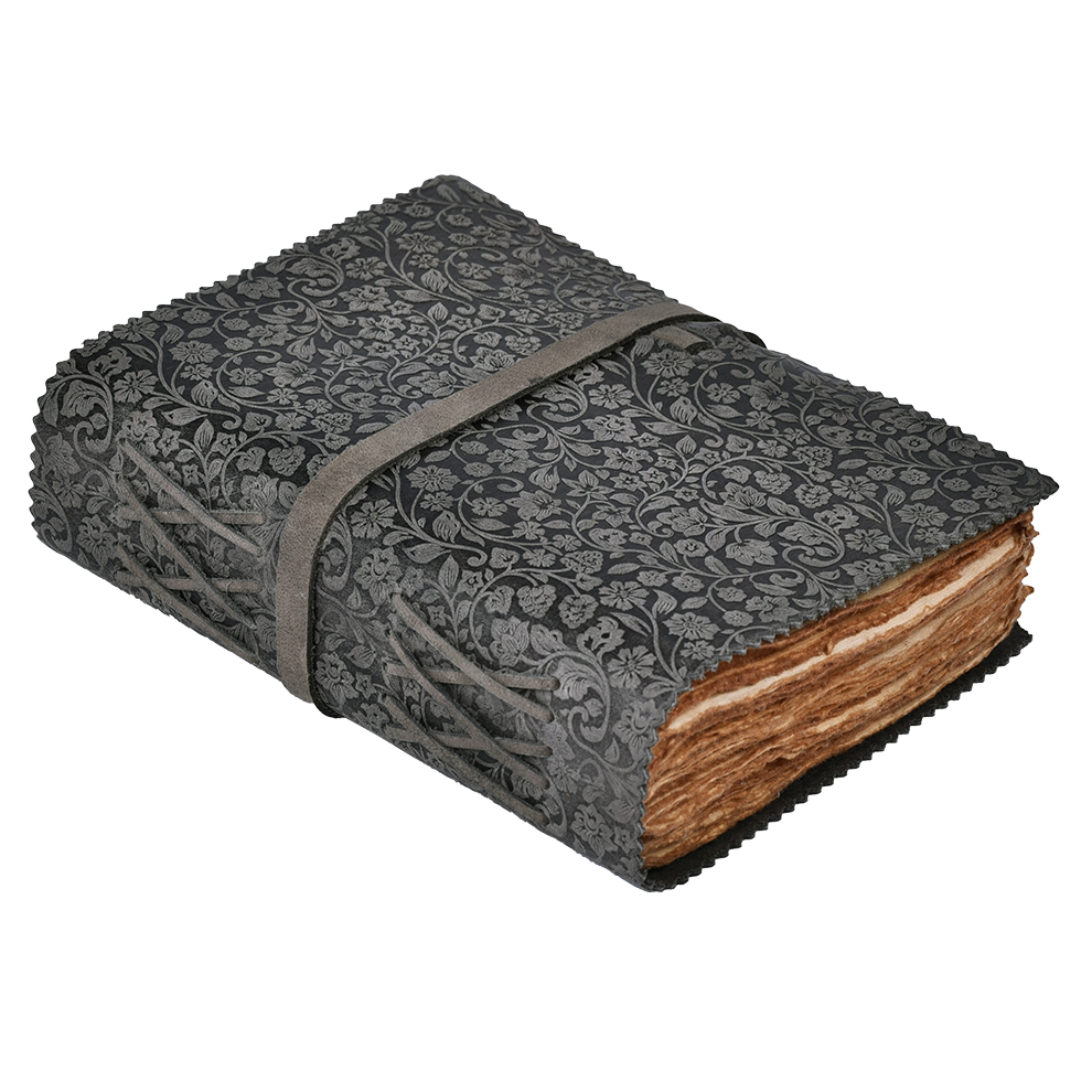 Floral Embossed Leather Journal-  Black