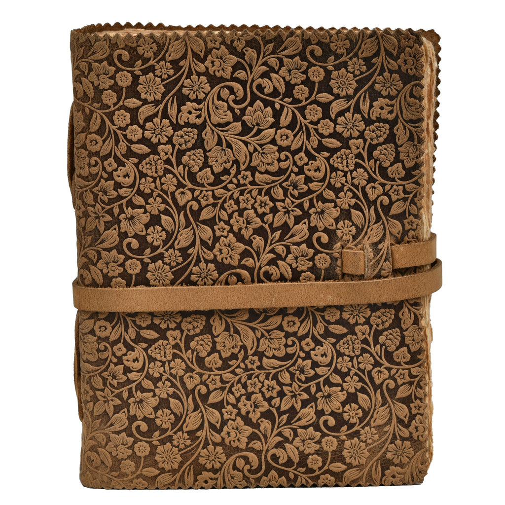 Leather Village floral embossed durable leather notebook
