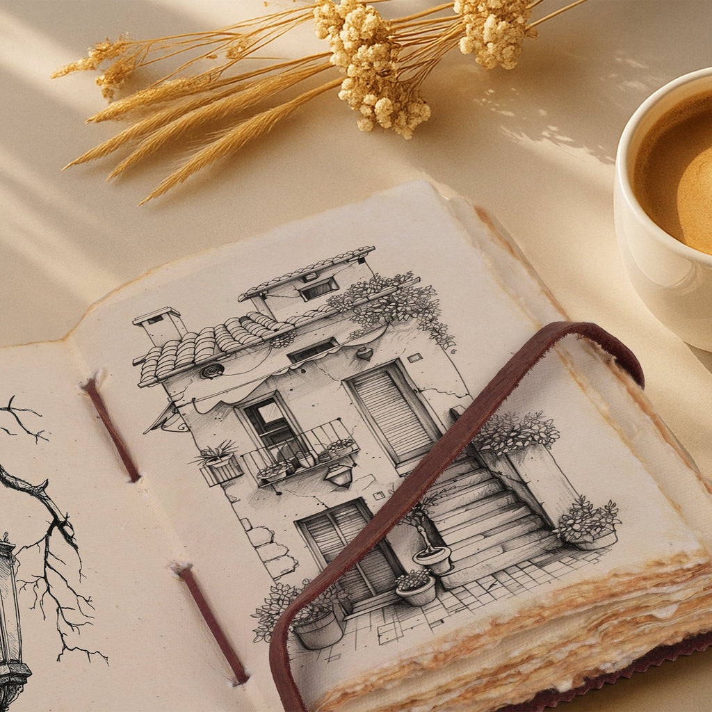 Leather Village floral design leather journal notebook book
