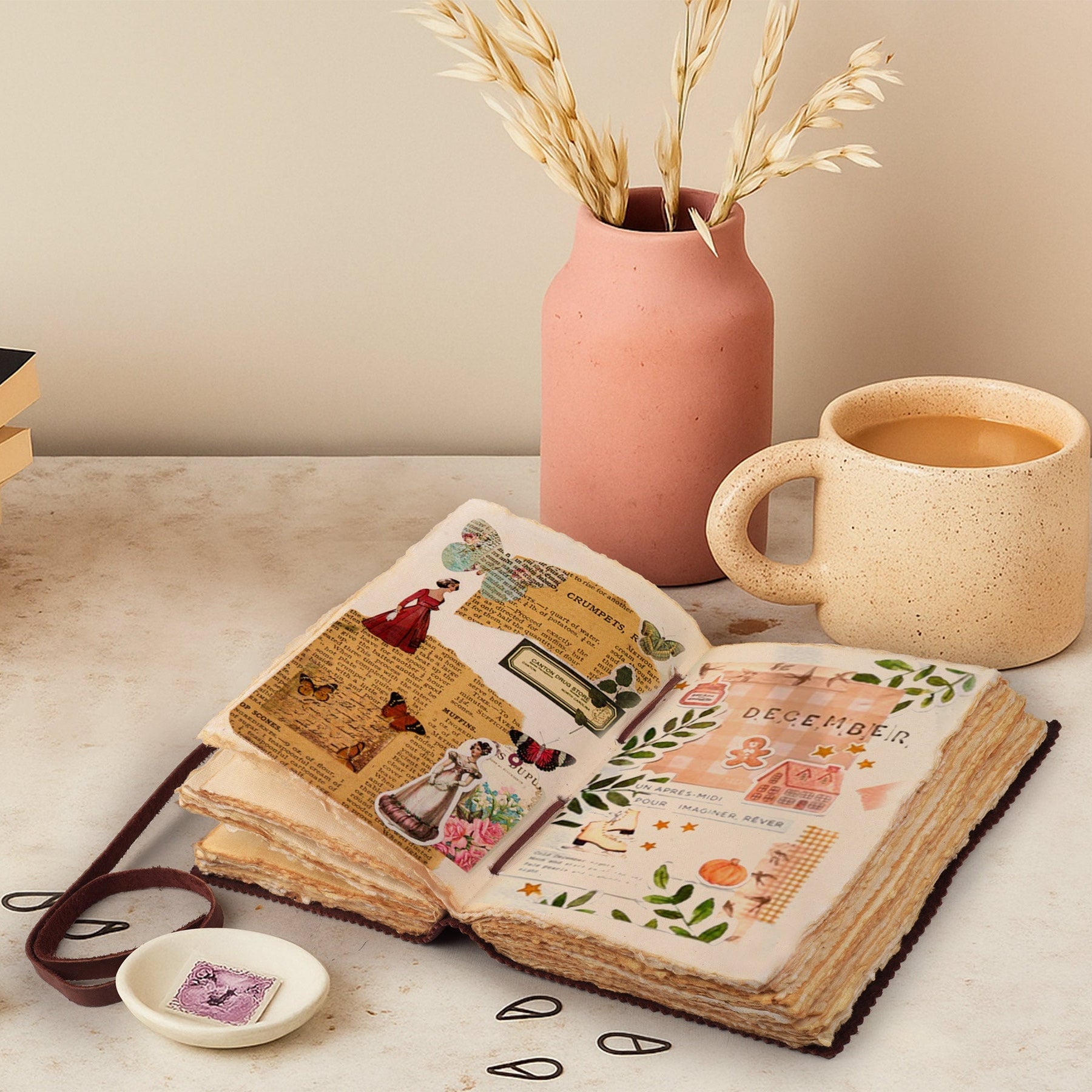 Leather Village floral pattern leather writing journal book