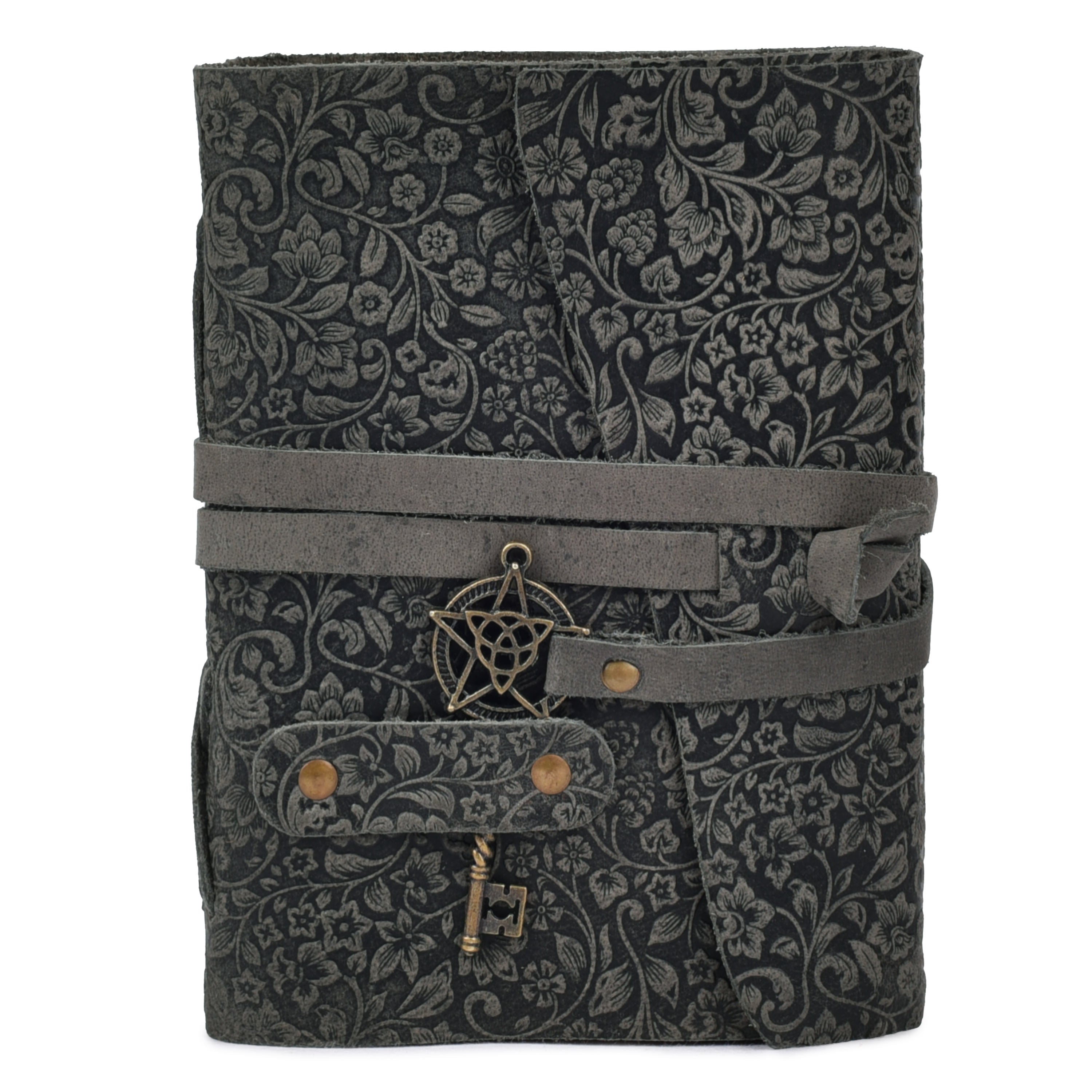 Floral Leather Notebook Journal- Black