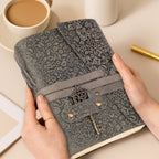 Floral Leather Notebook Journal- Black