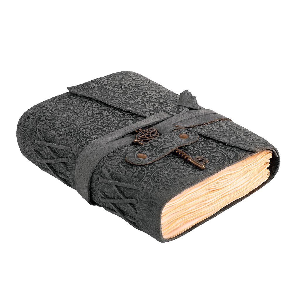 Floral Leather Notebook Journal- Black