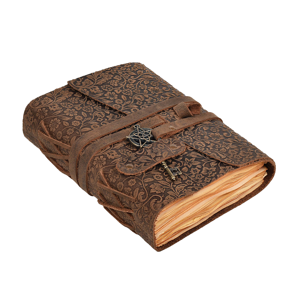 Floral Leather Notebook- Chocolate Brown Leather Village