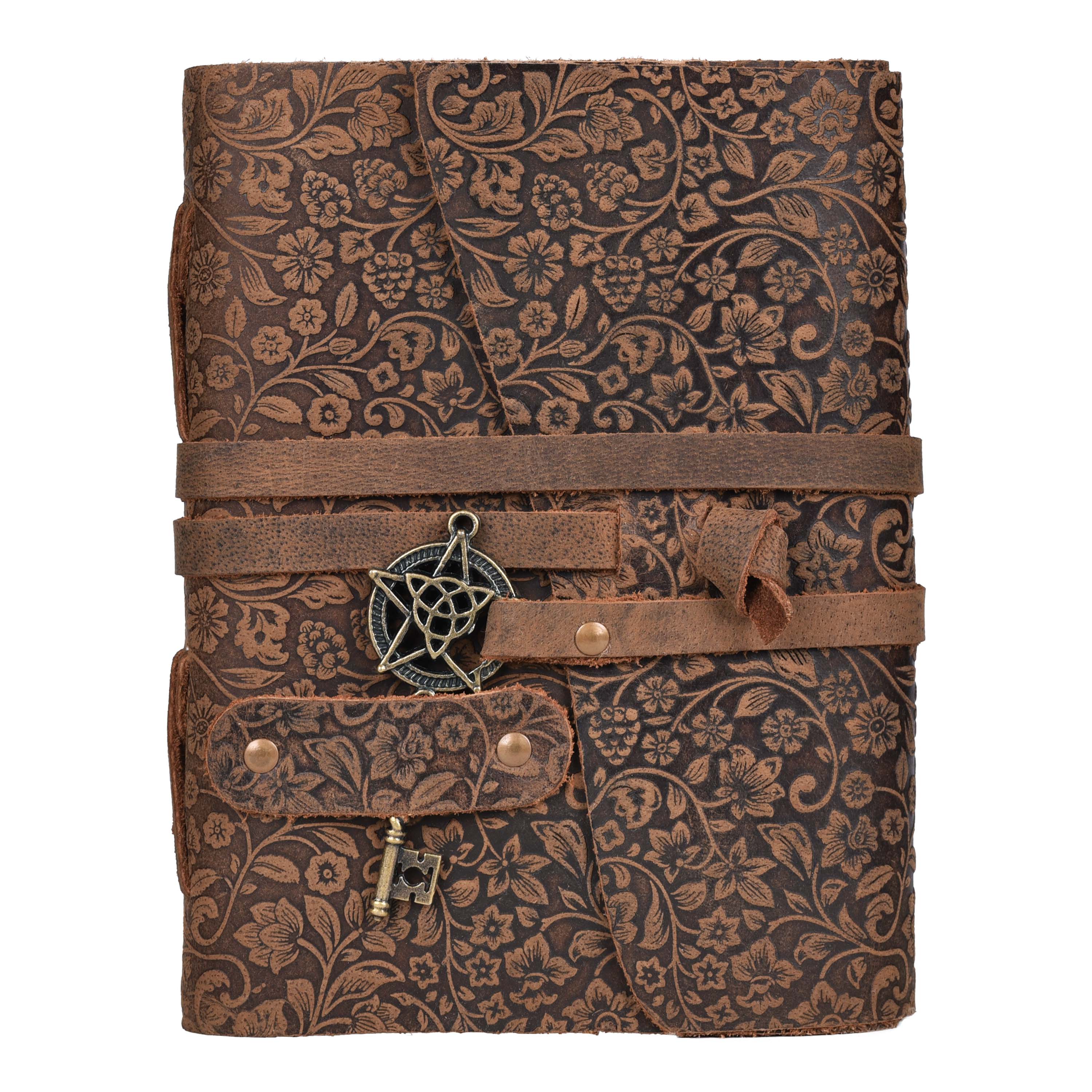 Floral Leather Notebook- Chocolate Brown Leather Village