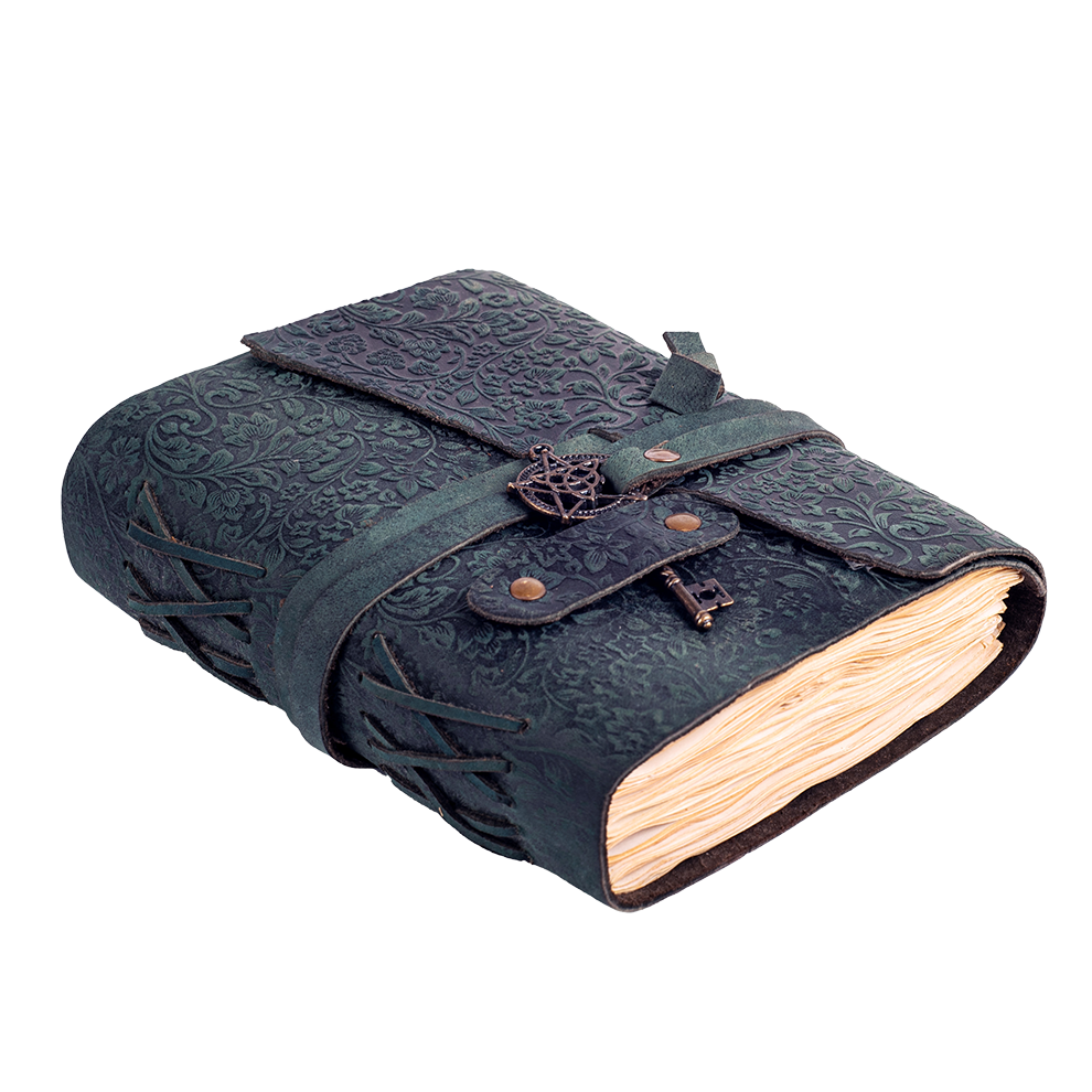 Floral Leather Notebook- Turquoise