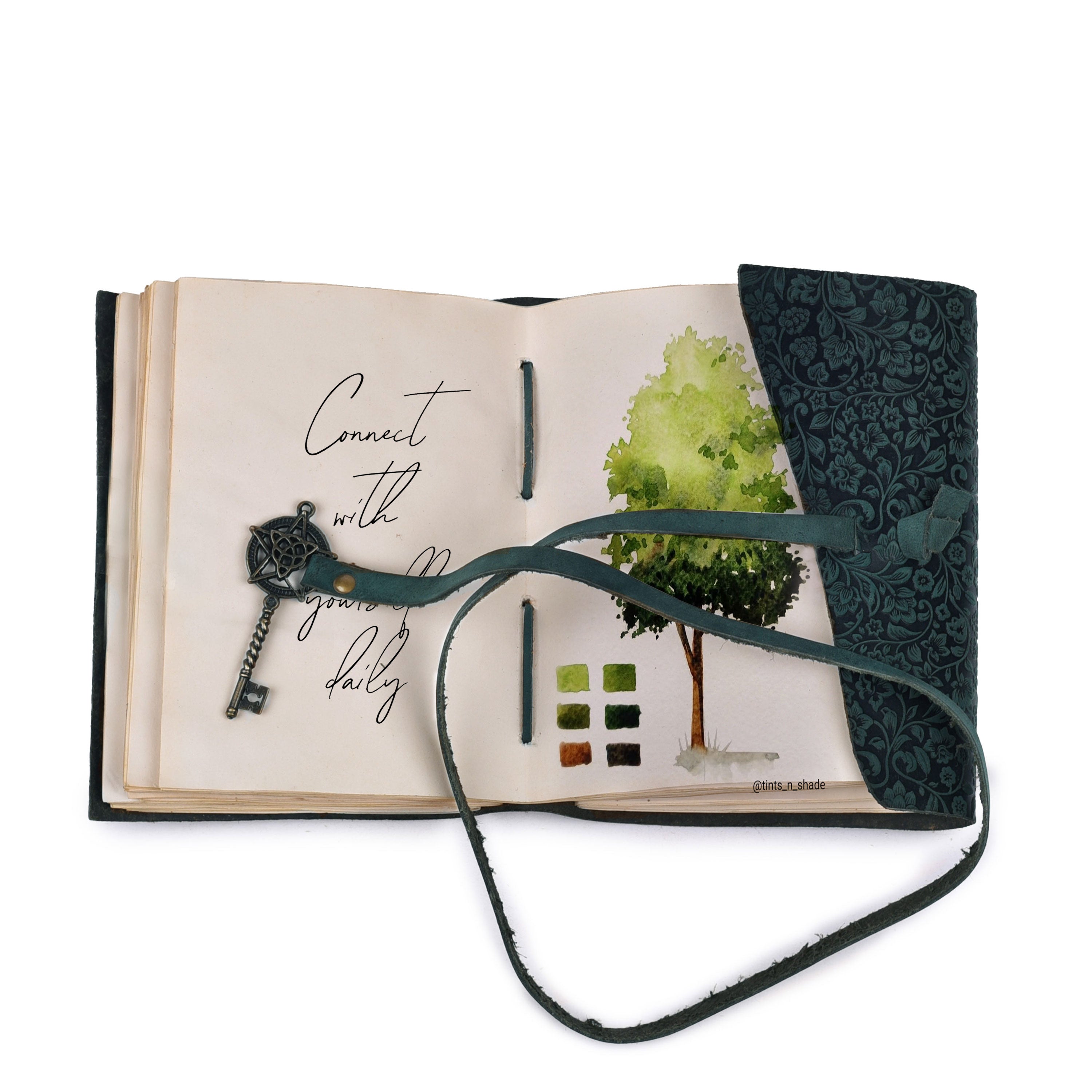 Floral Leather Notebook- Turquoise