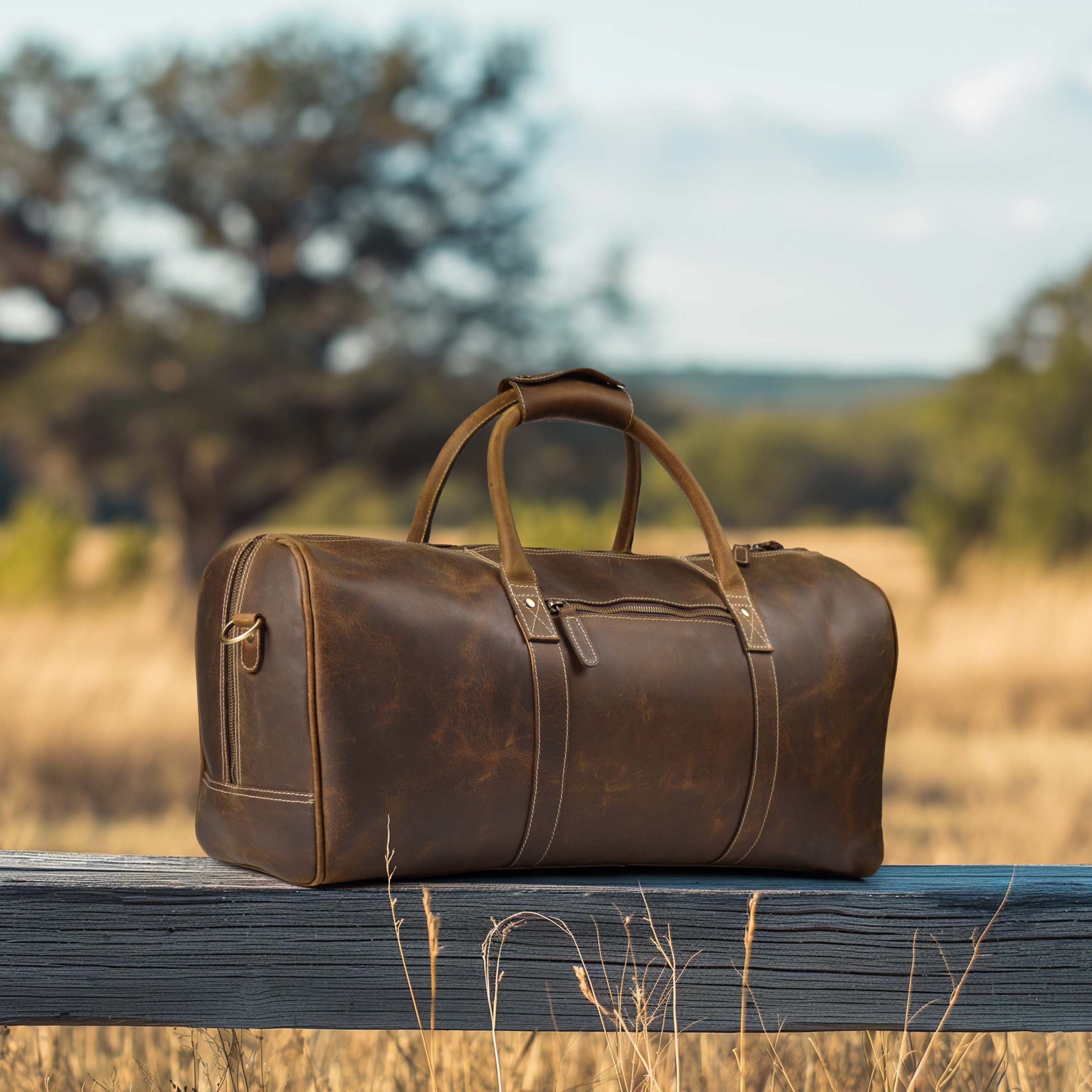 Leather Travel Duffel Bag for Men, Gym Sports Overnight Weekender Luggage Duffle Bag