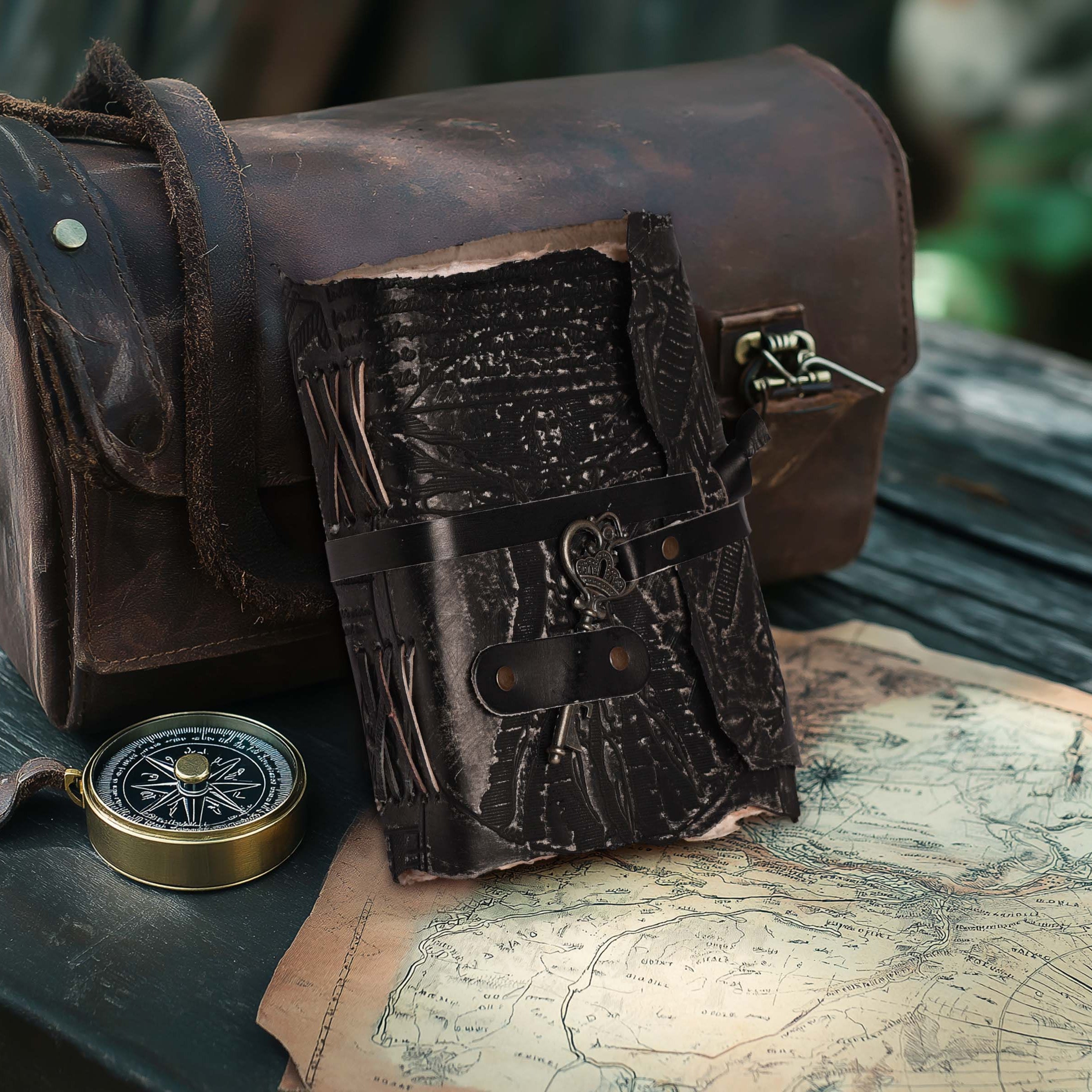 Leather Village floral embossed durable leather notebook