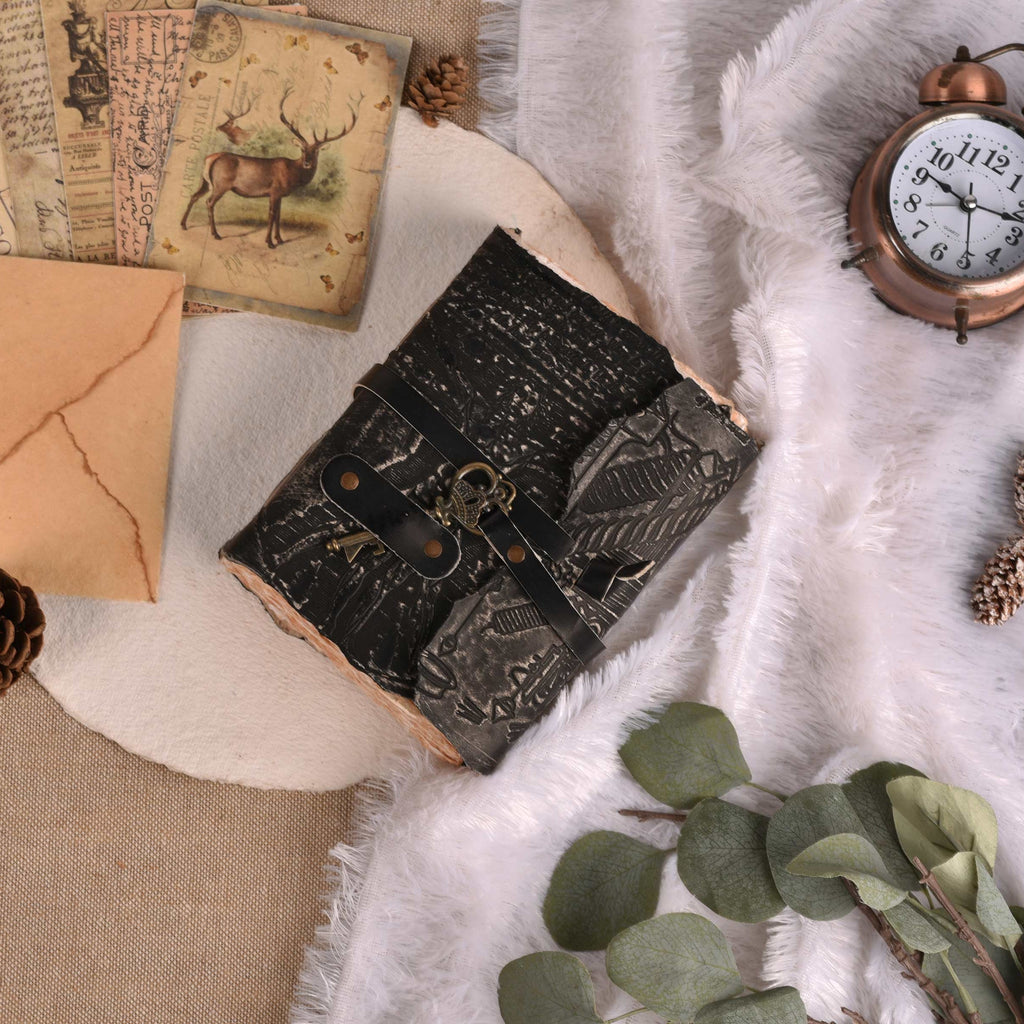 Leather Village floral embossed durable leather notebook