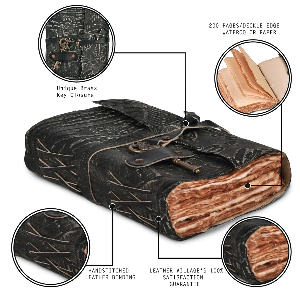 Leather Village floral engraved leather notebook diary book