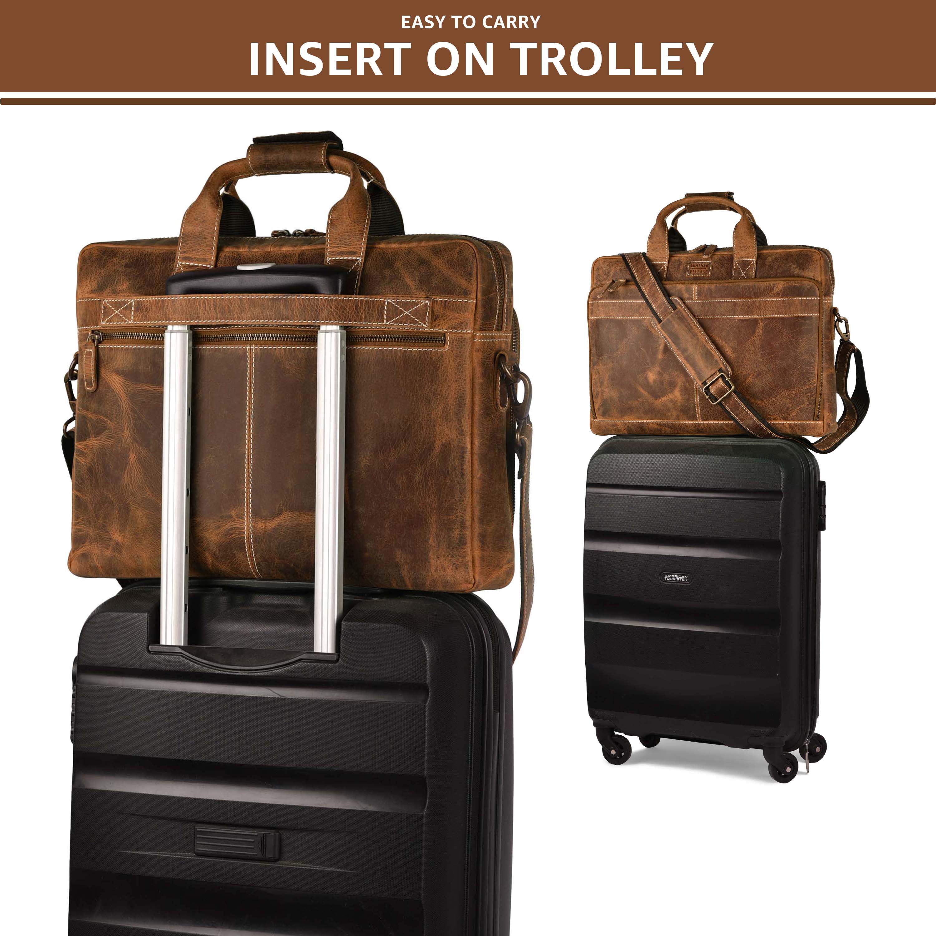 LEATHER VILLAGE 16" Leather Laptop Messenger Briefcase Bag for Men-Brown-Leather Satchel for Travel and Office Shoulder Bag