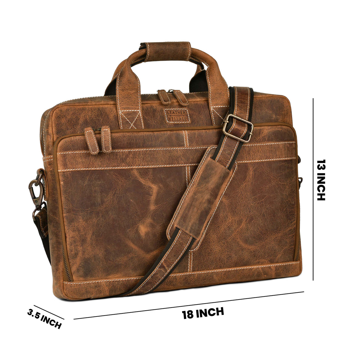 LEATHER VILLAGE 16" Leather Laptop Messenger Briefcase Bag for Men-Brown-Leather Satchel for Travel and Office Shoulder Bag
