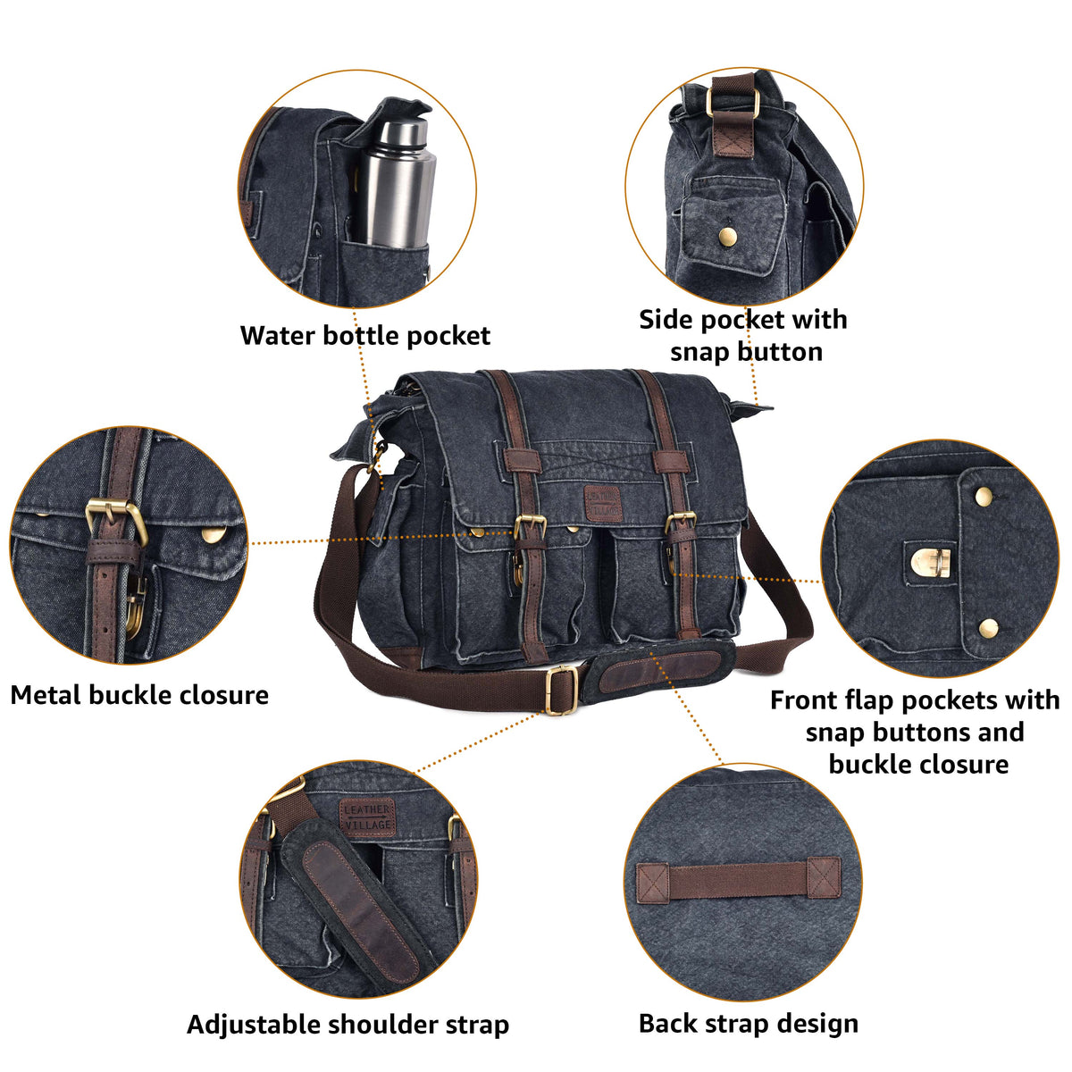Vintage Canvas Messenger Bag – 16 Inch Handmade Laptop Shoulder Bag for Men & Women – Crossbody Work Bag for Office, Travel & Daily Use - Brown