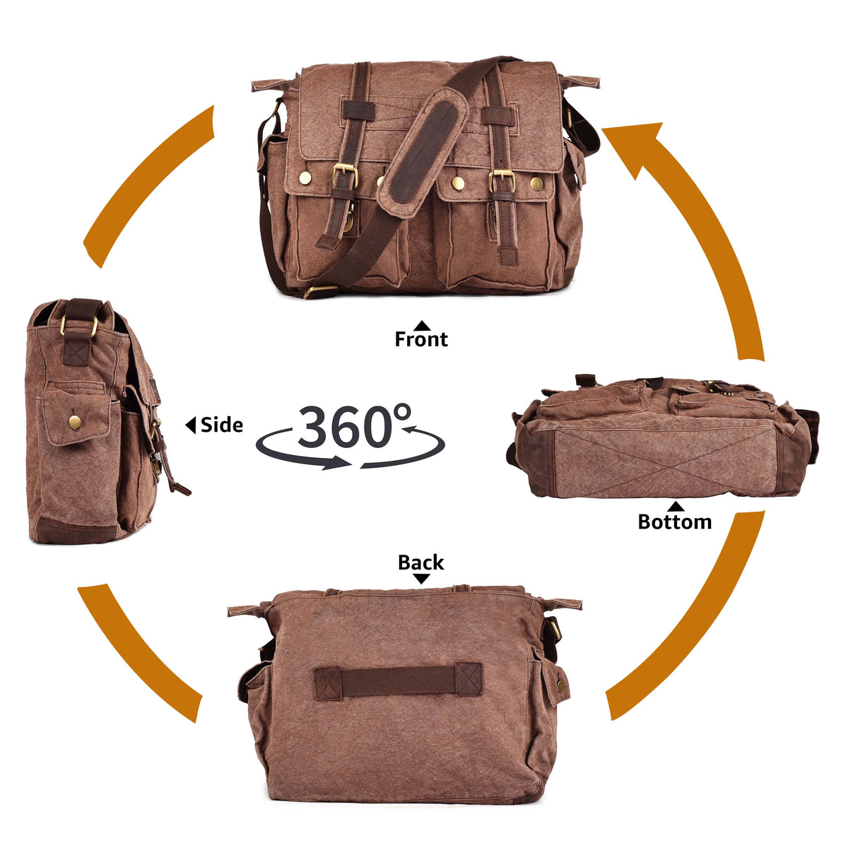 Vintage Canvas Messenger Bag – 16 Inch Handmade Laptop Shoulder Bag for Men & Women – Crossbody Work Bag for Office, Travel & Daily Use - Brown