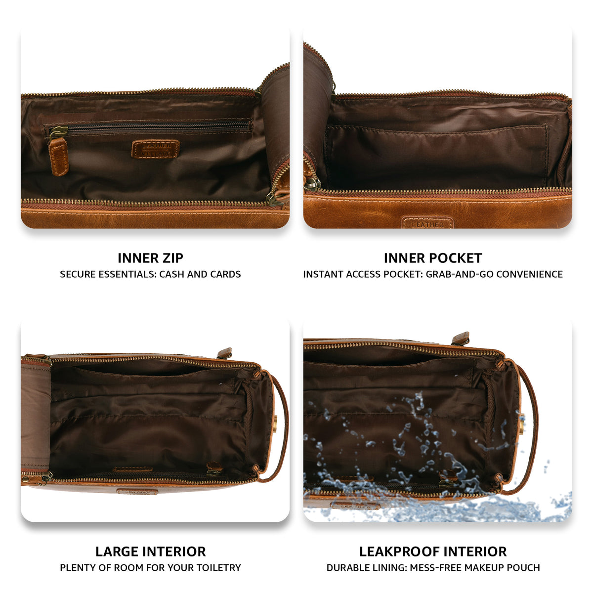 Leather Toiletry Bag – Rustic Brown – Travel Dopp Kit for Men & Women