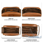 Tan Leather Toiletry Bag for Travel