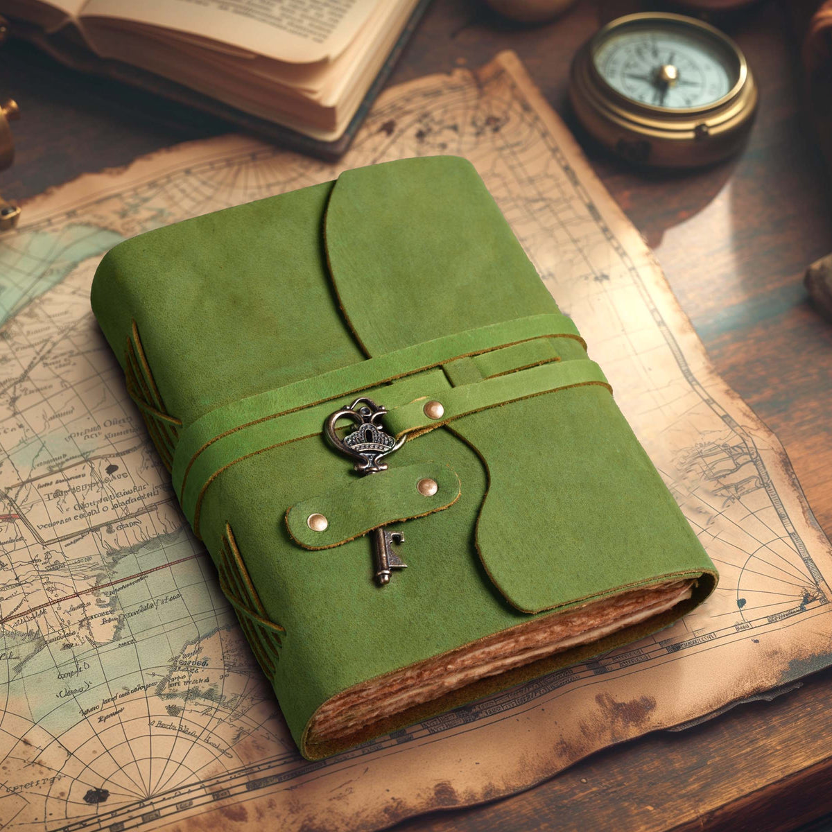 HANDCRAFTED VINTAGE LEATHER JOURNAL WITH ANTIQUE KEY - BOOK OF SHADOWS JOURNAL FOR MEN & WOMEN