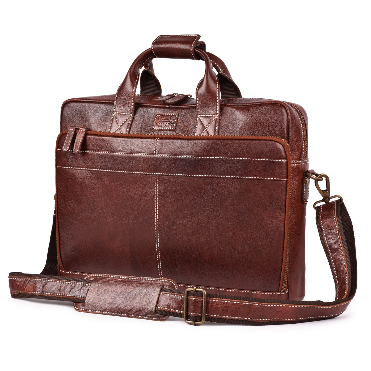 LEATHER VILLAGE 16" Leather Laptop Messenger Briefcase Bag for Men-Brown-Leather Satchel for Travel and Office Shoulder Bag